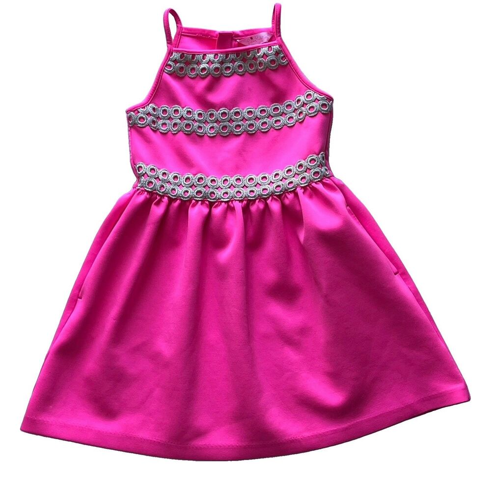 Lilly Pulitzer Youth Girls Hot Pink Fit & Flare Dress W Pockets Sleeveless M 6-7